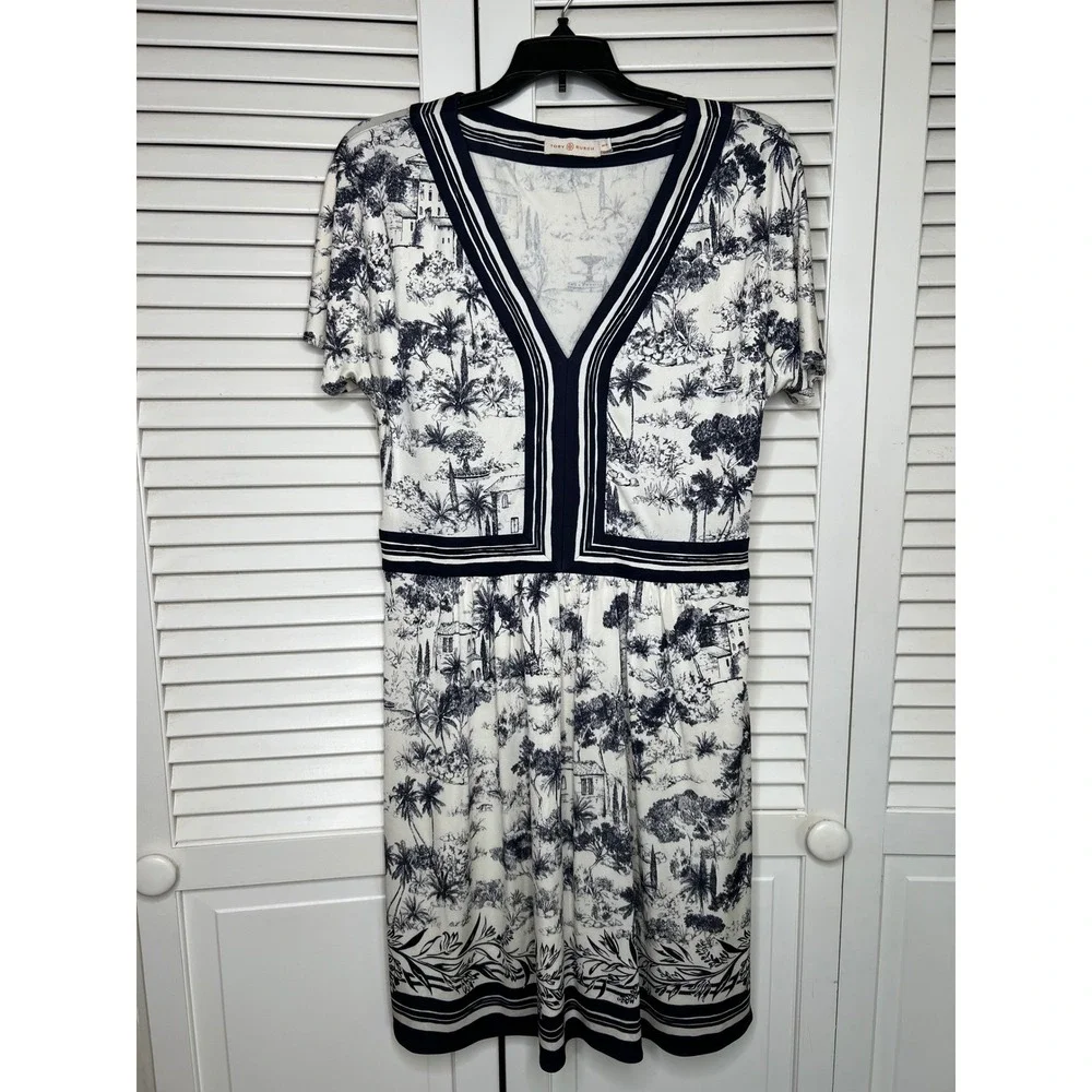 Tory Burch Toile De Jouy Grandmillennial Coastal Chic Mini Dress Navy White